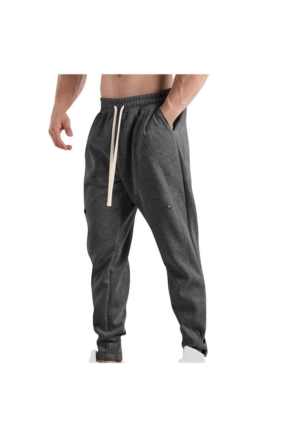 Mens Sweatpants Elastic High Waist Drawstring Workout Joggers Pants Button up Outdoor Trousers