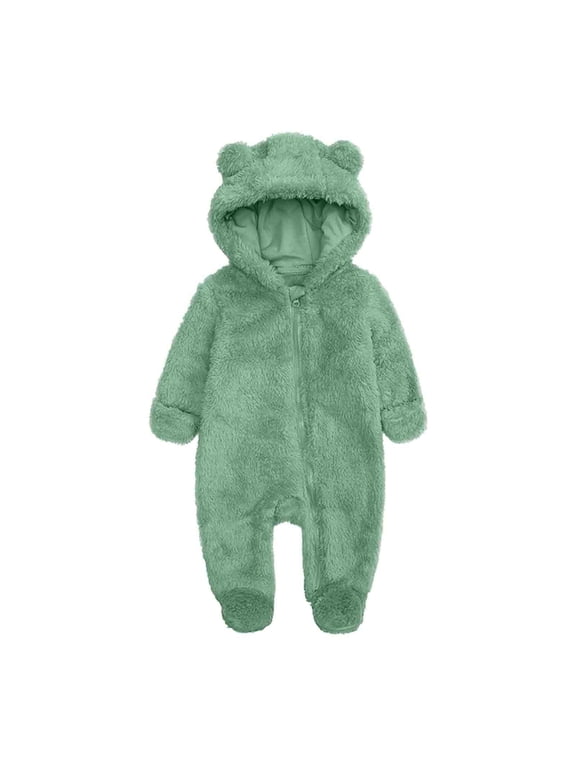 Newborn Baby Fleece Footie Snowsuit Unisex Winter Warm Thicken Zip Up Hooded Outfits for Girls Boys