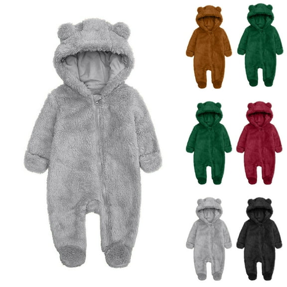 FAIWAD Newborn Baby Fleece Footie Snowsuit Unisex Winter Warm Thicken Zip Up Hooded Outfits for Girls Boys