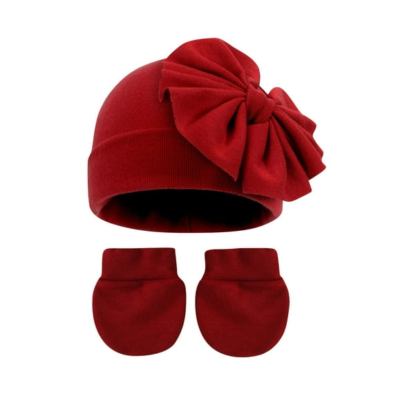 FAIWAD Newborn Baby Girl Hat Gloves Set Baby Bow Cotton 2pcs Preemie Infant Cute Beanie Mittens for Girls Boys 0-6Months