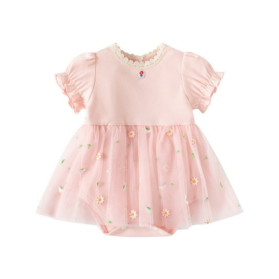 FAIWAD Newborn Baby Girls Romper Dress Short Sleeve Ruffle Ruched Floral Tulle Dress Girl Party Birthday Princess Dresses