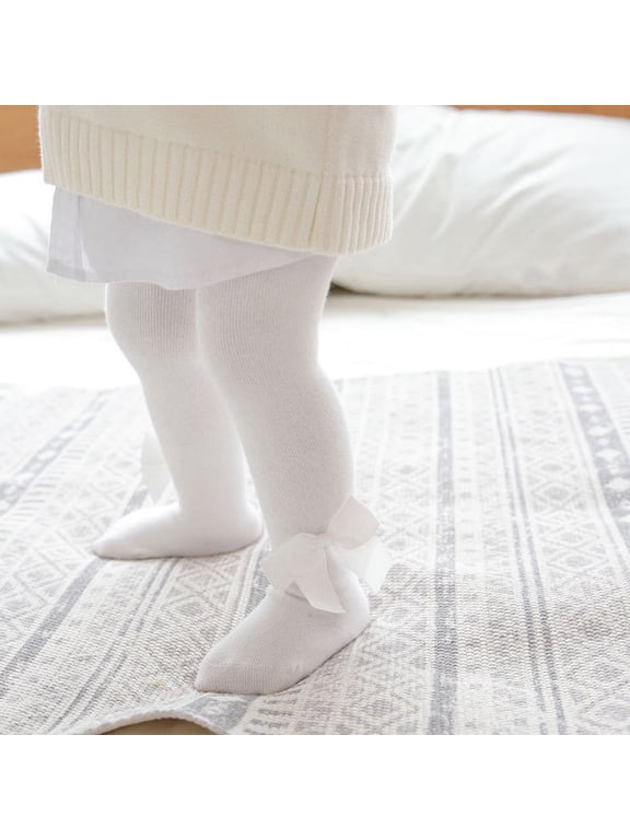 Newborn Baby Girls Tights Infant Toddler Stretchy Knit Stockings with Bowknot Soft Breathable Footed Pantyhose