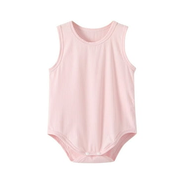 FAIWAD Newborn Summer Romper Baby Boy Girl Sleeveless Solid Color Bodysuit Unisex Infant Cotton Breathable Outfit, 0-2 Years