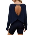 thumbnail image 1 of FAIWAD Open Back Tops for Women Long Sleeve Workout Shirts Backless Gym Yoga T-shirt with Thumb Hole Trendy Athletic Activewear, 1 of 9