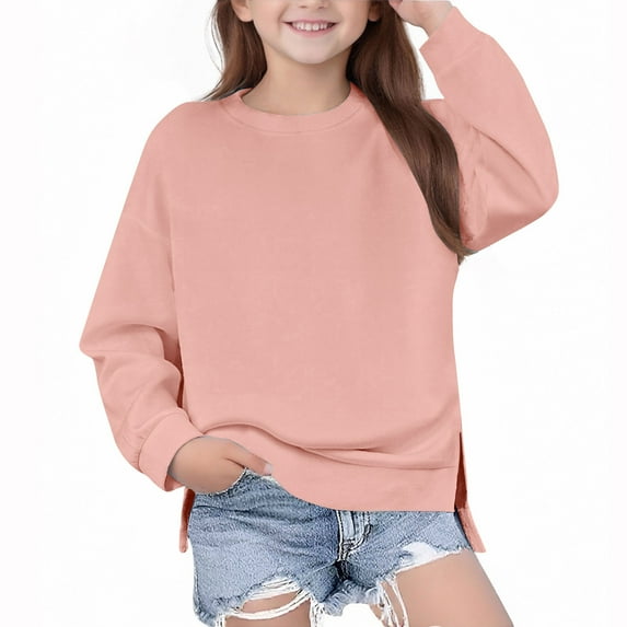 FAIWAD Oversized Sweatshirts for Teen Girls Cute Crewneck Solid Color Long Sleeve Pullover Tops Fall Winter Outfits