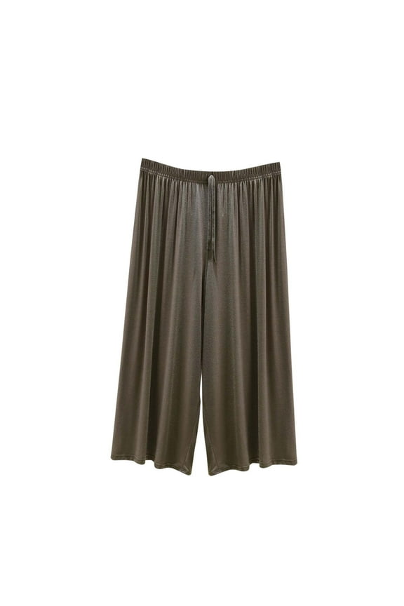 Pajama Pants Women Elastic Waist Drawstring Plus Size Capris Summer Loose Casual Bottoms Home Wear Sleep Pants
