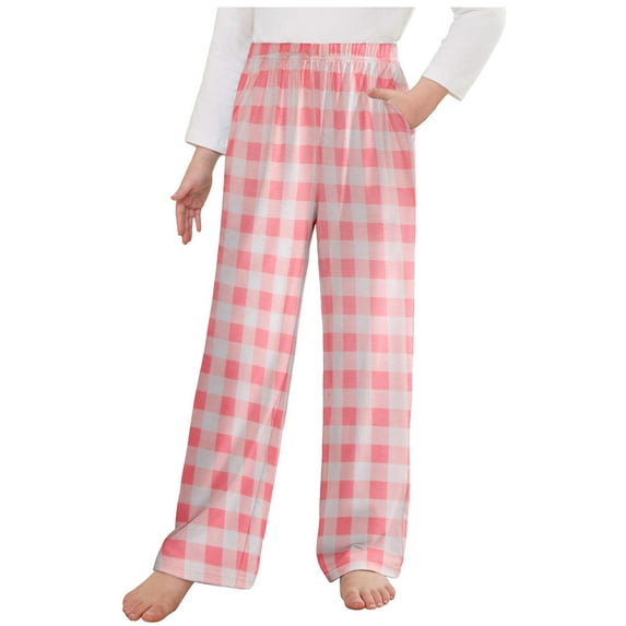 FAIWAD Pajama Pants for Girls Comfy Elastic Waist Plaid Soft Lounge Pjs Bottoms with Pockets Loungewear
