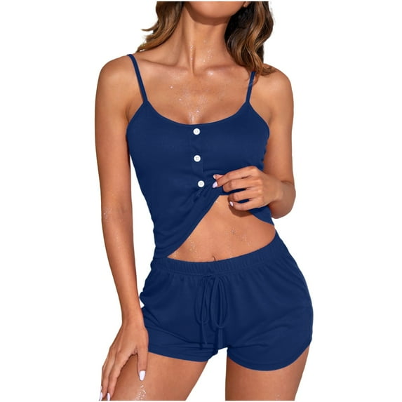 FAIWAD Pajama Set for Women 2 Piece Sleeveless Cropped Cami Top and Shorts Slim Fitted Matching Sleepwear