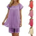 thumbnail image 1 of FAIWAD Pajamas for Women Sets Soft Short Sleeve Tops Loose Shorts with Ruffle Summer Solid Color Sleepwear Loungewear, 1 of 1