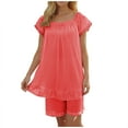 thumbnail image 1 of FAIWAD Pajamas for Women Sets Soft Short Sleeve Tops Loose Shorts with Ruffle Summer Solid Color Sleepwear Loungewear, 1 of 1