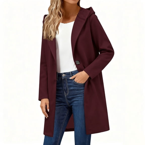 FAIWAD Pea Coats for Women Lapel Single Breasted Long Jacket with Hooded Casual Warm Fall Winter Trench Coat Outerwear