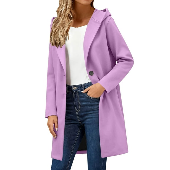 FAIWAD Pea Coats for Women Lapel Single Breasted Long Jacket with Hooded Casual Warm Fall Winter Trench Coat Outerwear
