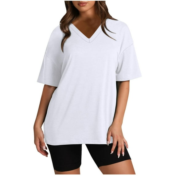 FAIWAD Plus Size Lounge Sets for Women Short Sleeve V Neck T-Shirt with Biker Shorts Summer Workout Outfits