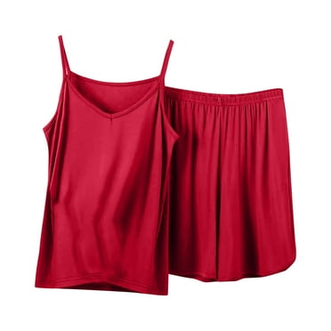 FAIWAD Plus Size Pajamas Set for Women Strap Camisole and Elastic Waist Shorts 2 Piece Loungewear Sets