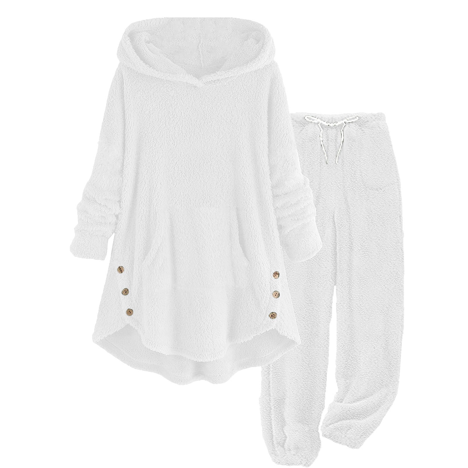 FAIWAD Plus Size Pajamas Set for Women Warm Fleece Plush Hoodie Tops ...