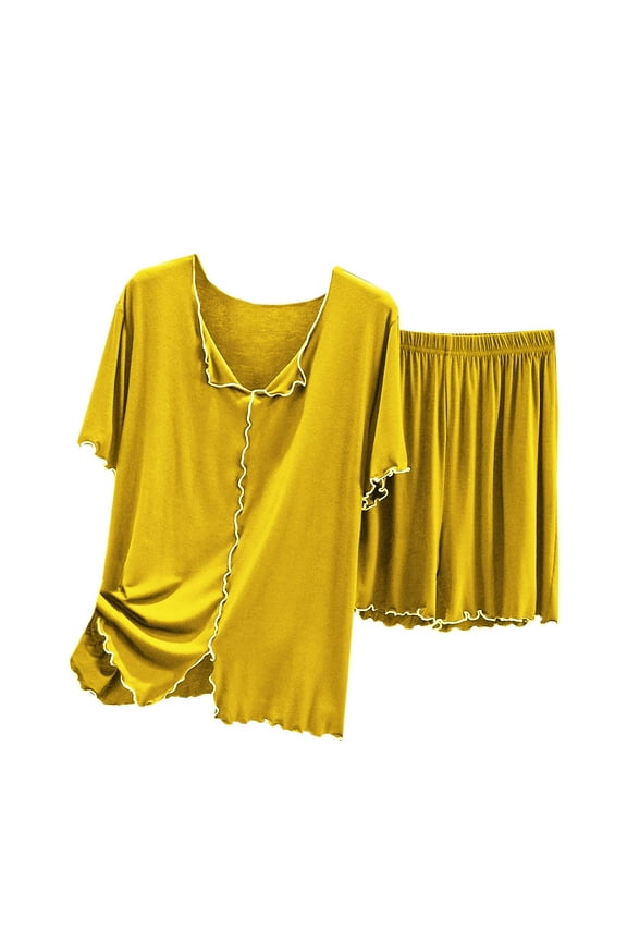 Plus Size Pajamas Sets for Women Short Sleeve Pullover Tops Sleepwear Shorts Set 2 Piece Loose Loungewear Sets