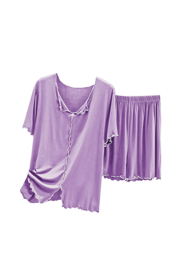 Plus Size Pajamas Sets for Women Short Sleeve Pullover Tops Sleepwear Shorts Set 2 Piece Loose Loungewear Sets
