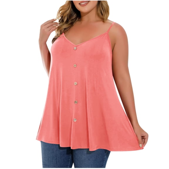 FAIWAD Plus Size Tank Tops for Women V Neck Button Sleeveless Cami Shirts Summer Adjustable Strap Workout Tops, L-5XL
