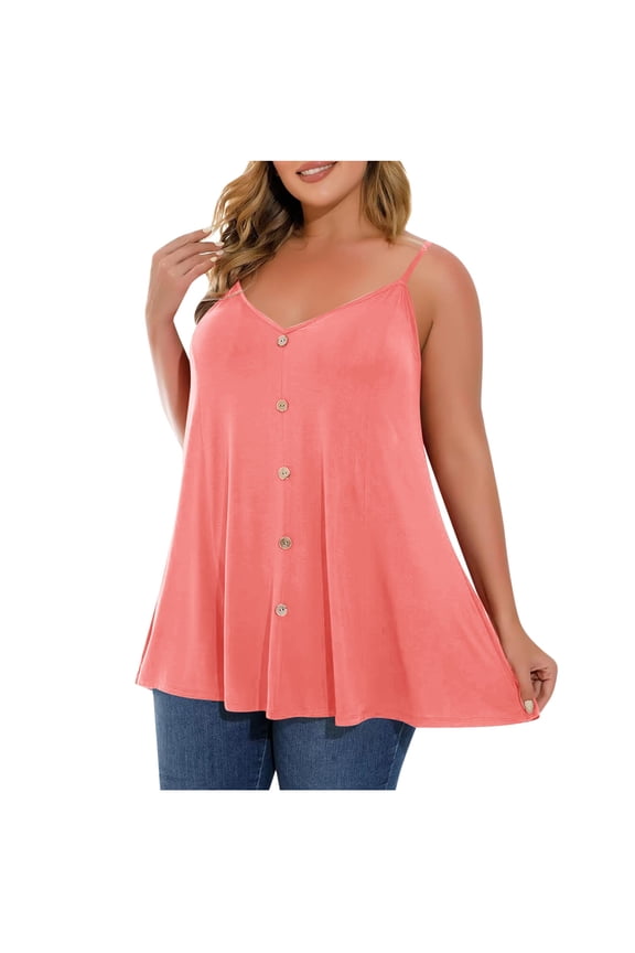 Plus Size Tank Tops for Women V Neck Button Sleeveless Cami Shirts Summer Adjustable Strap Workout Tops, L-5XL