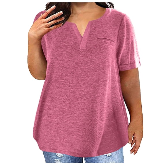 FAIWAD Plus Size Tops for Women Summer Cut V-Neck Short Sleeve T Shirt Loose Workout Basic Comfy Blouse Tees