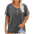 thumbnail image 1 of FAIWAD Plus Size Tops for Women Summer V Neck Roll Short Sleeve Trendy Button Down Shirts Casual Loose Basic T Shirts, 1 of 9