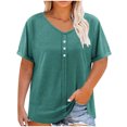 thumbnail image 1 of FAIWAD Plus Size Tops for Women Summer V Neck Roll Short Sleeve Trendy Button Down Shirts Casual Loose Basic T Shirts, 1 of 9
