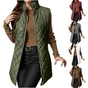 FAIWAD Puffer Vest for Women Sleeveless Stand Collar Quilted Winter Coats Zip Long Jacket Warm Outerwear