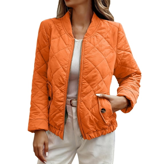 FAIWAD Quilted Jackets for Women Long Sleeve Zip Up Lightweight Casual Outerwear Padded Warm Winter Coat