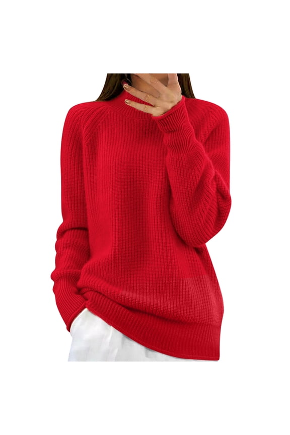 Ribbed Knit Sweaters Long Sleeve Loose Casual Pullover Sweater Solid Color Round Neck Knitted Tops