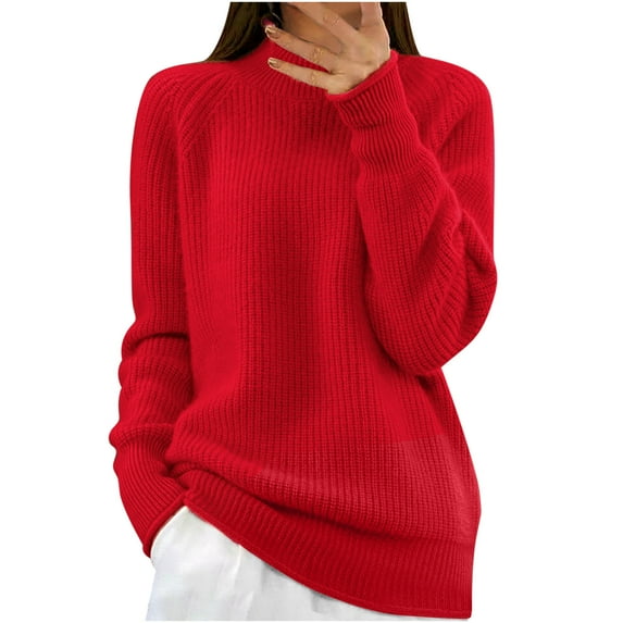 FAIWAD Ribbed Knit Sweaters Long Sleeve Loose Casual Pullover Sweater Solid Color Round Neck Knitted Tops
