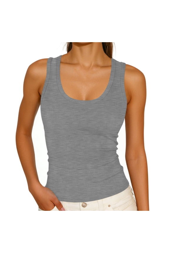 Ribbed Tank Tops for Women Scoop Neck Sleeveless Tops Summer Slim Fitted Stretch Shirts