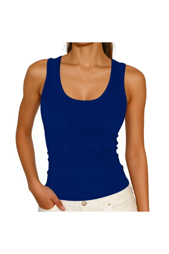 Ribbed Tank Tops for Women Scoop Neck Sleeveless Tops Summer Slim Fitted Stretch Shirts