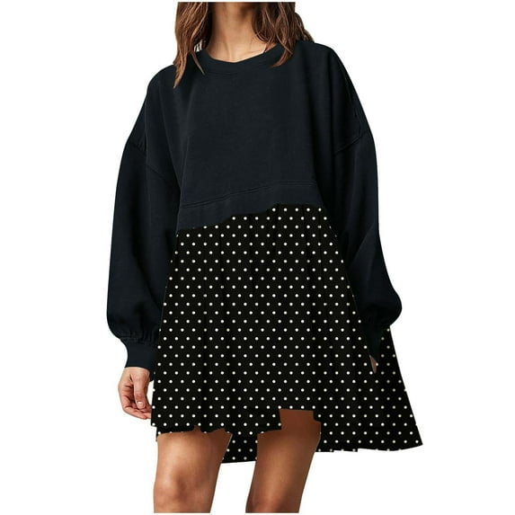 FAIWAD Round Neck Sweatshirt Dress for Women Print Long Sleeve Patchwork Classic Pullover Dress