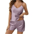 thumbnail image 1 of FAIWAD Satin Pajama Set for Women V Neck Camisole Top and Shorts Lace Pajama Set Sleeveless Camisole Nightwear, 1 of 9