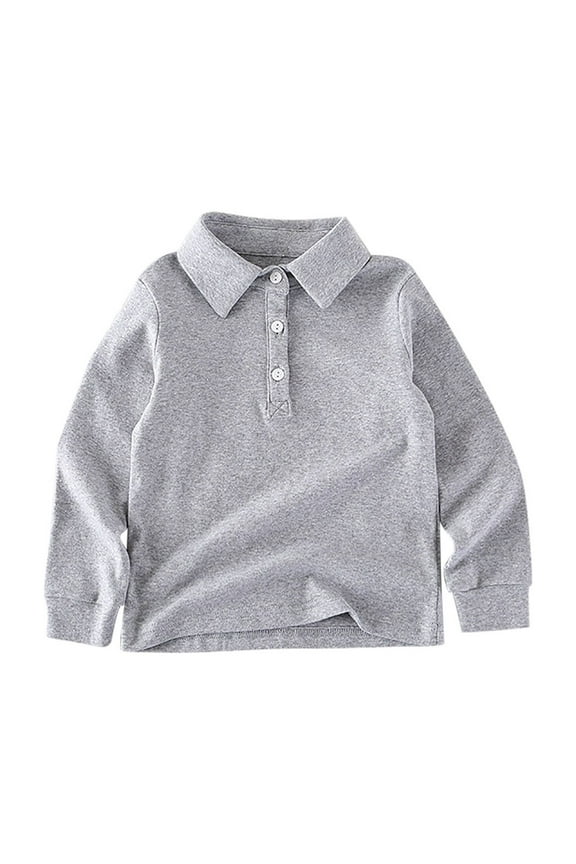 School Uniforms for Toddler Girls Boys Long Sleeve Lapel Cotton Pullover Kids Button up Solid Color Tops