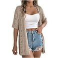 thumbnail image 1 of FAIWAD Short Sleeve Cardigan for Women Hollow Out Crochet Solid Color Boho Cardigans Lightweight Open Front Outwear, 1 of 7