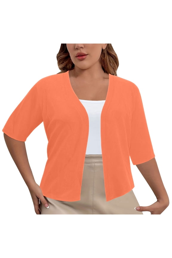 Short Sleeve Cardigans for Women Plus Size Summer Casual Lightweight Open Front Cropped Cardigan