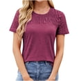 thumbnail image 1 of FAIWAD Short Sleeve Shirts for Women Summer Trendy Dressy Tops Smocked Crewneck Business Work Tees, 1 of 9