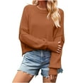 thumbnail image 1 of FAIWAD Short Sweater for Women Long Sleeve Round Neck Drop Shoulder Ribbed Knit Pullover Tops, 1 of 4