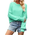 thumbnail image 1 of FAIWAD Short Sweater for Women Long Sleeve Round Neck Drop Shoulder Ribbed Knit Pullover Tops, 1 of 4