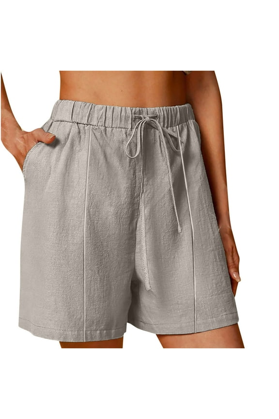 Shorts for Women Drawstring Elastic High Waist Casual Cotton Linen Shorts Summer Plus Size Wide Leg Pants with Pockets