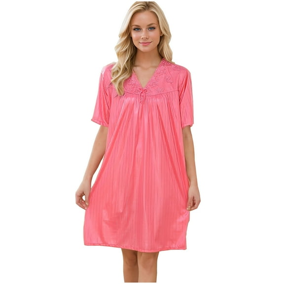 FAIWAD Silk Nightgown for Women Short Sleeve Lace V Neck Sleepwear Summer Comfy Lightweight Babydoll Loungewear Loose Nightdress