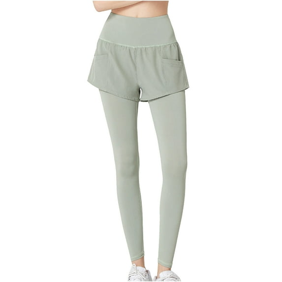 FAIWAD Skirt Pants for Women Elastic High Waist Yoga Leggings Solid Color Workout Stretch Sweatpants (XX-Large, Green)