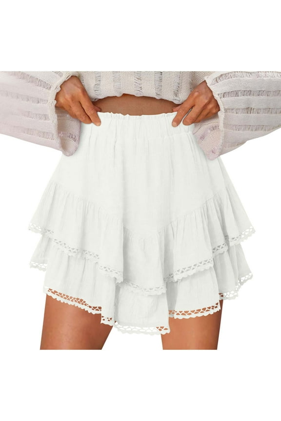 Skirts for Women Summer Ruffle Tiered Skorts Elastic High Waist Mini Golf Tennis Crochet Shorts Vacation Outfits