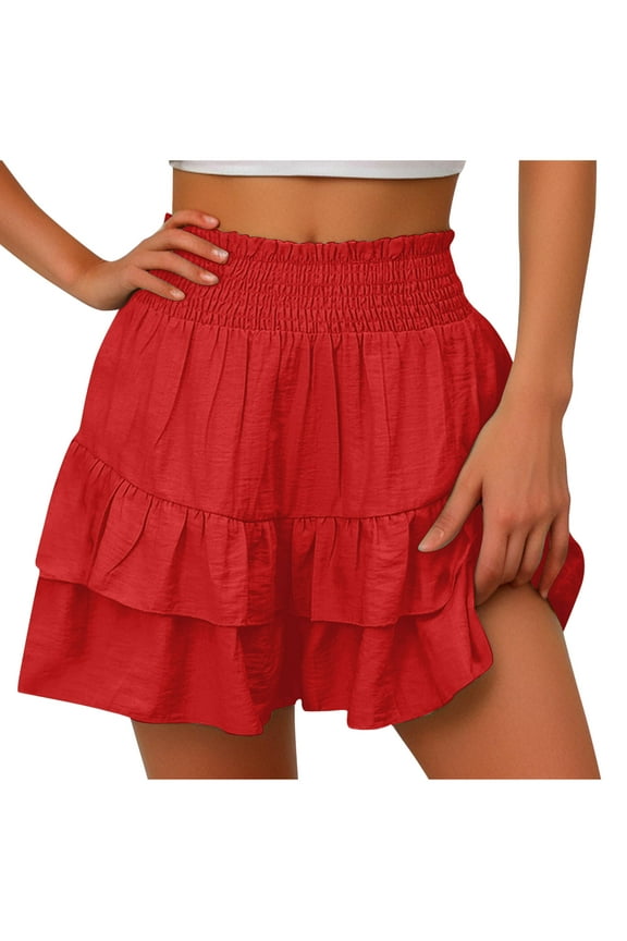Skirts for Women Trendy Flowy Boho Ruffled Tiered Skorts Casual Elastic High Waist Golf Tennis Mini Shorts