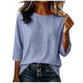 thumbnail image 1 of FAIWAD Striped Shirt Women 3/4 Sleeve Crew Neck Linen Shirts Casual Boho Beach Vacation Blouses, 1 of 7