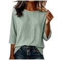 thumbnail image 1 of FAIWAD Striped Shirt Women 3/4 Sleeve Crew Neck Linen Shirts Casual Boho Beach Vacation Blouses, 1 of 7
