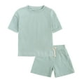 thumbnail image 1 of FAIWAD Summer Boys Girls 2 Piece Set Unisex Solid Color Short Sleeve Tops and Elastic Waist Drawstring Shorts, 1 of 8