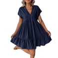 thumbnail image 1 of FAIWAD Summer Dresses for Women Short Sleeve V Neck Loose Ruffle Sundress Casual Flowy Mini Dress, 1 of 9
