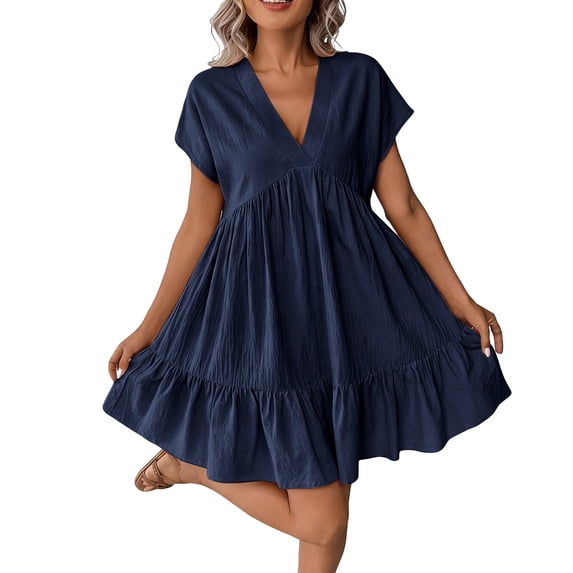 FAIWAD Summer Dresses for Women Short Sleeve V Neck Loose Ruffle Sundress Casual Flowy Mini Dress